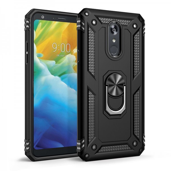 For LG Stylo 5 Case, Car Magnetic Shockproof Rubber Armor Hybrid Rugged Hard PC Back Ring Kickstand Cover,without Screen Protector