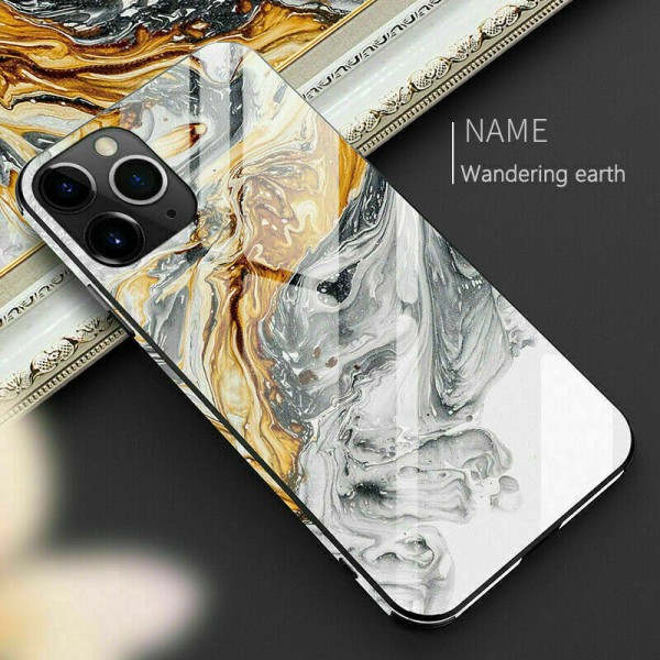 Tempered Glass Marble Shockproof Thin Back Smartphone Case Cover