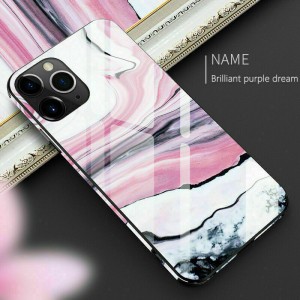 Tempered Glass Marble Shockproof Thin Back Smartphone Case Cover, For iPhone 13