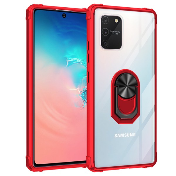 Samsung Galaxy A91/M80S/S10lite Case,Shockproof Built-in Magnetic Car Mount Metal Ring Kickstand Protective Clear Back Cover