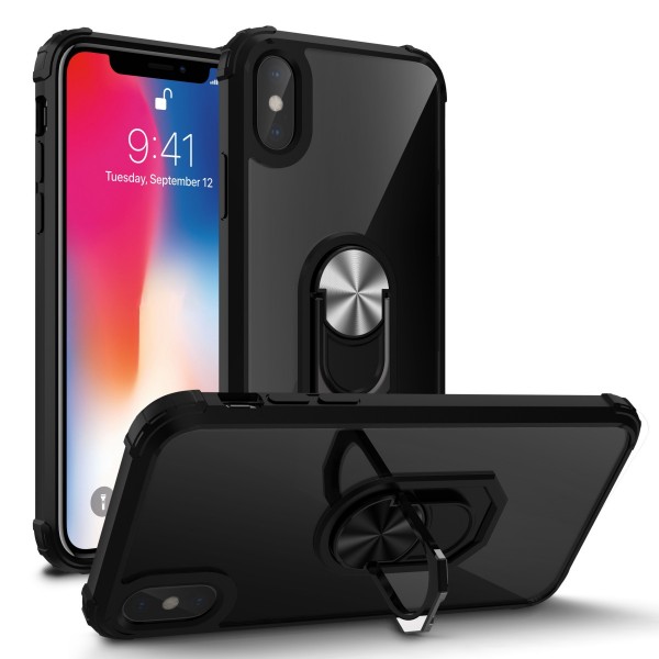 iPhone XR 6.1 inches Case,Shockproof Built-in Magnetic Car Mount Metal Ring Kickstand Protective Clear Back Cover
