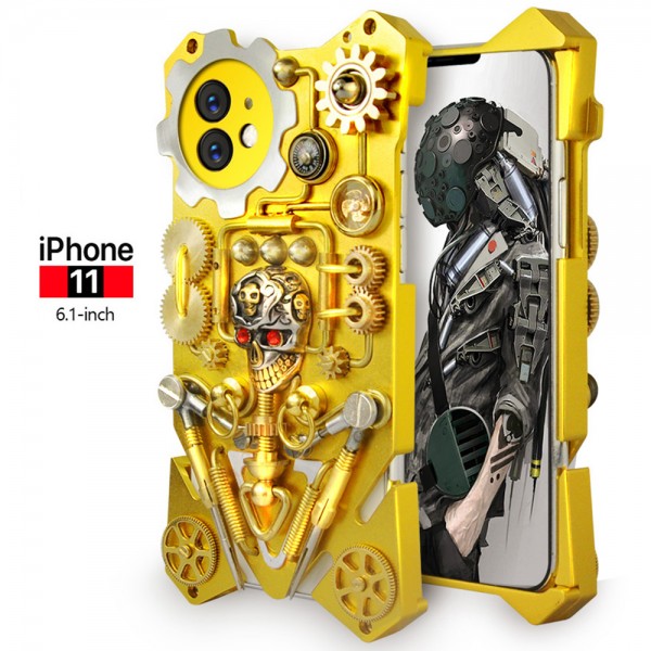iPhone 11 6.1 inches 2019 Case,ZIMON Metal Heavy Duty Linkage/Arm/Gear Roating Cool Skull Toy Cover