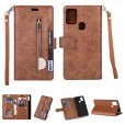 Samsung Galaxy A21S Case, 9 Cards Holder Folio Flip Leather Zipper Purse Magnetic Wallet with Strap, Money Pocket Kickstand Full Protective Cover