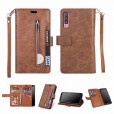 Samsung Galaxy A70E Case, 9 Cards Holder Folio Flip Leather Zipper Purse Magnetic Wallet with Strap, Money Pocket Kickstand Full Protective Cover