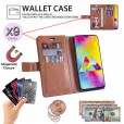 Samsung Galaxy A70E Case, 9 Cards Holder Folio Flip Leather Zipper Purse Magnetic Wallet with Strap, Money Pocket Kickstand Full Protective Cover