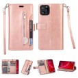 iPhone 11 6.1 inches 2019 Case, 9 Cards Holder Folio Flip Leather Zipper Purse Magnetic Wallet with Strap, Money Pocket Kickstand Full Protective Cover