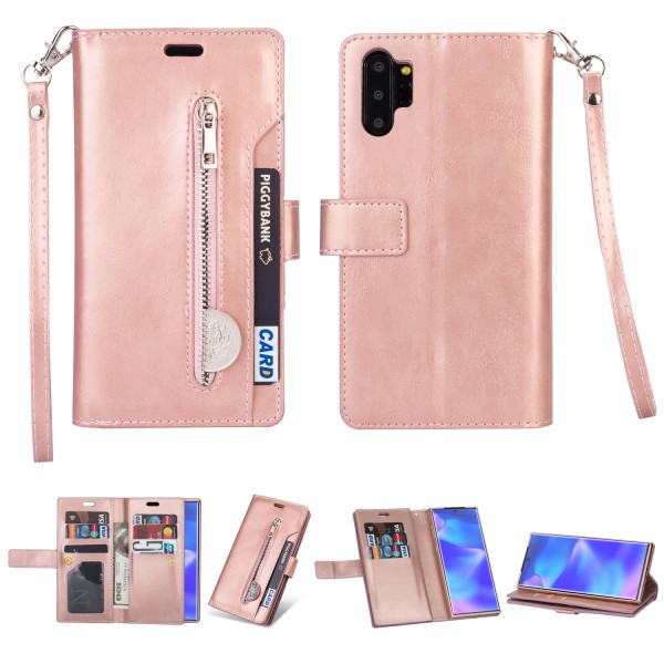 For Samsung Galaxy Note10 Plus & Note10 Plus 5G Case, 9 Cards Holder Folio Flip Leather Zipper Purse Magnetic Wallet with Strap, Money Pocket Kickstand Full Protective Cover
