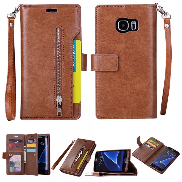 Samsung Galaxy Note8 Case, 9 Cards Holder Folio Flip Leather Zipper Purse Magnetic Wallet with Strap, Money Pocket Kickstand Full Protective Cover