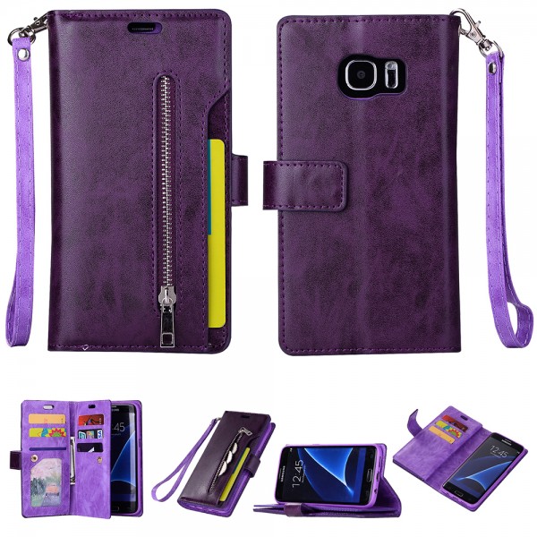 Samsung Galaxy Note8 Case, 9 Cards Holder Folio Flip Leather Zipper Purse Magnetic Wallet with Strap, Money Pocket Kickstand Full Protective Cover