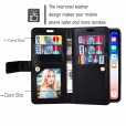 Samsung Galaxy S10 5G Case, 9 Cards Holder Folio Flip Leather Zipper Purse Magnetic Wallet with Strap, Money Pocket Kickstand Full Protective Cover