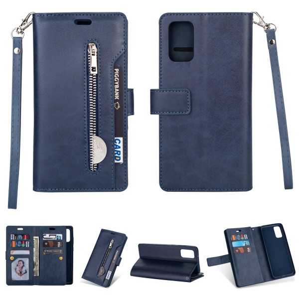 Samsung Galaxy S20FE 6.5 inch 4G &5G, 9 Cards Holder Folio Flip Leather Zipper Purse Magnetic Wallet with Strap, Money Pocket Kickstand Full Protective Cover