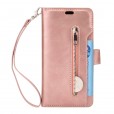 Samsung Galaxy S9 Plus, 9 Cards Holder Folio Flip Leather Zipper Purse Magnetic Wallet with Strap, Money Pocket Kickstand Full Protective Cover