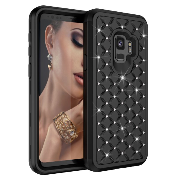 Samsung Galaxy S9 Plus Case,3 in 1 [Studded Rhinestone][Full-Body Protective] [Shockproof] Hard PC+ Soft Silicon Rubber Armor Defender Protective Cover