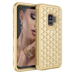 Samsung Galaxy S9 Case,3 in 1 [Studded Rhinestone][Full-Body Protective] [Shockproof] Hard PC+ Soft Silicon Rubber Armor Defender Protective Cover, For Samsung S9