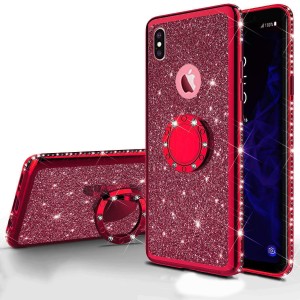 Color Glitter Design with Ring Holder TPU Smart Phone Case, For Samsung A12
