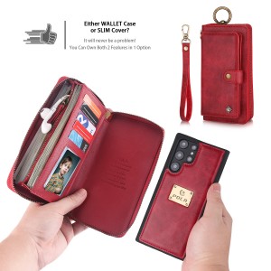 Detachable Leather Card Wallet Zipper Magnetic Case Cover , For Samsung Galaxy S22 Plus