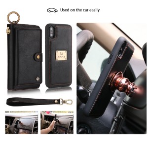 iPhone Xs Max 6.5 inches Case ,[wrist band & metal buckle] [14 Card Slots] Zipper Purse Flip PU Leather Removable Magnetic Back Cover, For IPhone XS Max