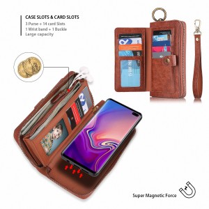 Samsung Note10 Plus/Note10 Plus 5G Case ,[wrist band & metal buckle] [14 Card Slots] Zipper Purse Flip PU Leather Removable Magnetic Back Cover, For Samsung Note 10 Plus