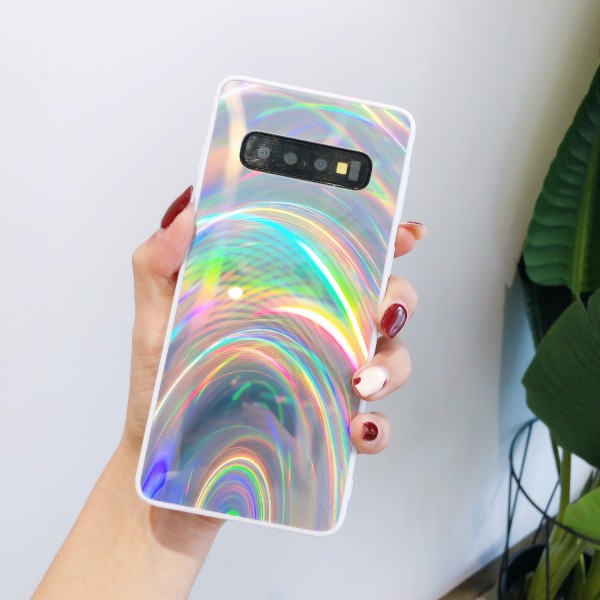 Samsung Galaxy S10 Plus Case ,Slim Psychedelic Holographic Gradient Iridescent Sparkle Shiny Soft TPU Bumper Hard Back Protective Cover