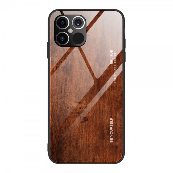iPhone 12 Pro Max (6.7 inches) 2020 Release Case,Wood Grain Patterned Slim Tempered Galaxy Back Shockproof Rubber Protective Cover