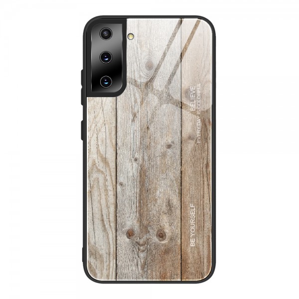 Samsung Galaxy S21 Plus 6.7 inches,Wood Grain Patterned Slim Tempered Galaxy Back Shockproof Rubber Protective Cover