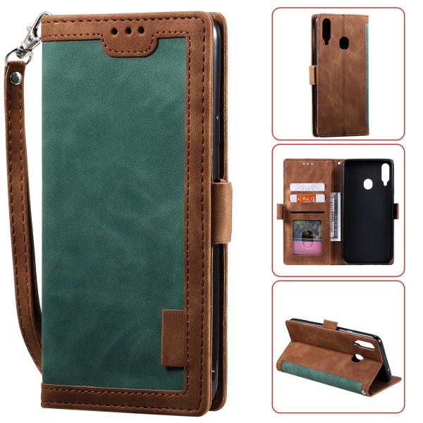 Samsung Galaxy A10S Case,Retro PU Leather Flip with Cards Slots Folding Stand Full Protection Hand Wrist Strap Cover