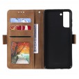 Samsung Galaxy S21 6.2 inches Case,Retro PU Leather Flip with Cards Slots Folding Stand Full Protection Hand Wrist Strap Cover