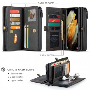 Samsung Galaxy S21 6.2 inches Case,Matte Multi-function Zipper Leather Wallet Case Detachable Magnetic Flip Kickstand Cover, For Samsung S21