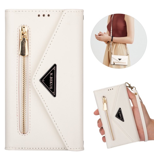 Samsung Galaxy A70E Case,Retro Magnetic Leather Crossbag Card Holder Wallet Zipper Pocket Flip Kickstand with Wrist Strap / Shoulder Strap Phone Cover