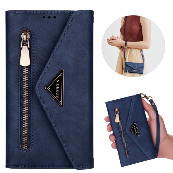 iPhone XR 6.1 inches Case,Retro Magnetic Leather Crossbag Card Holder Wallet Zipper Pocket Flip Kickstand with Wrist Strap / Shoulder Strap Phone Cover