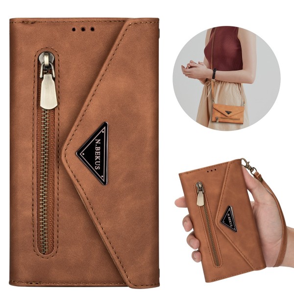 Samsung Galaxy Note10 & Note10 5G Case,Retro Magnetic Leather Crossbag Card Holder Wallet Zipper Pocket Flip Kickstand with Wrist Strap / Shoulder Strap Phone Cover