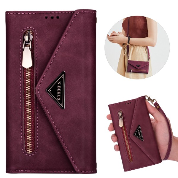 Samsung Galaxy Note10 & Note10 5G Case,Retro Magnetic Leather Crossbag Card Holder Wallet Zipper Pocket Flip Kickstand with Wrist Strap / Shoulder Strap Phone Cover