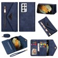 Samsung Galaxy S21 Ultra 6.8 inches Case,Retro Magnetic Leather Crossbag Card Holder Wallet Zipper Pocket Flip Kickstand with Wrist Strap / Shoulder Strap Phone Cover