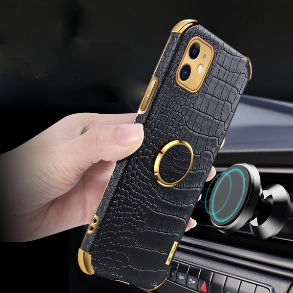 iPhone 11 6.1 inches 2019 Case,luxury Crocodile Pattern Leather Slim Ring Stand Holder Car Magnetic Cover
