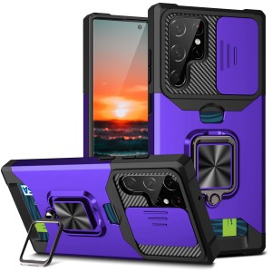 Slide Camera Cover Ring Holder Stand Shockproof Case Cover, For Samsung Galaxy S22 Plus