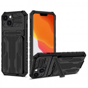 Hybrid Armor Kickstand Credit Card Slot Shockproof Holder Case, For iphone 13 Pro Max