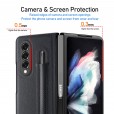 Galaxy Z Fold 3 Wallet Business Case PU Lichi Leather Flip Magnetic Protection Phone Cover with S Pen Holder