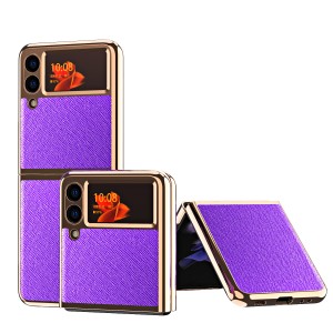 Electroplating PU Leather Hybrid Folding Smartphone Case Cover , For Samsung ZFlip3