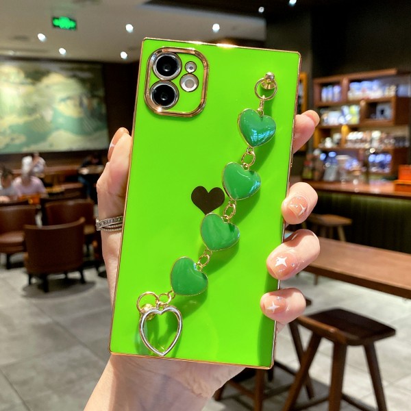 Electroplating Love Heart Hand Chain Smartphone Case with Camera Cover