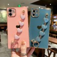 Electroplating Love Heart Hand Chain Smartphone Case with Camera Cover