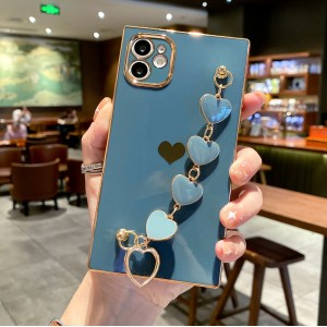 Electroplating Love Heart Hand Chain Smartphone Case with Camera Cover, For IPhone 11 Pro