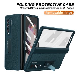 Hinge Hard Luxury Leather Kickstand Case Cover, For Samsung ZFold2