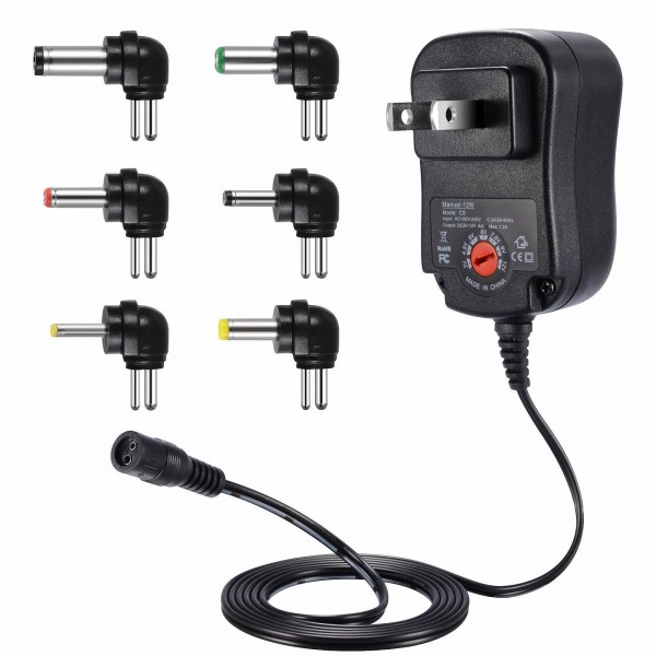 12W Universal Charger AC/DC Adapter Switching Power Supply with 6 Selectable Adapter Plugs (can't work with Laptop)