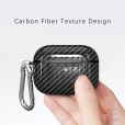 AirPods Pro/ Airpods 3 Case,Carbon Fiber Wireless Charging Protective Shockproof Carabiner Bluetooth Earphone Storage Bag Charging Box Cover with Keychain