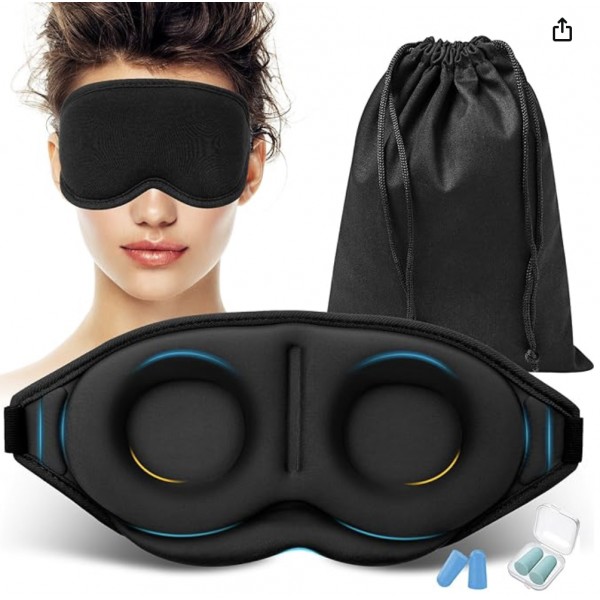 Sleep Eye Mask, with Adjustable Strap, Weighted 3D Sleep Mask (3.5oz/100g), Blocking Lights Night Sleep Mask, Portable Blackout Eye Mask, Breathable Blindfold for Yoga or Travel Nap, Black